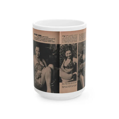 Jeanne Carmen #131 - Pages 1 & 2 of 2 with, 3 B&W Photos from TAB Digest Mag. Sept. '54 (Vintage Female Icon) White Coffee Mug 15oz - Go Mug Yourself