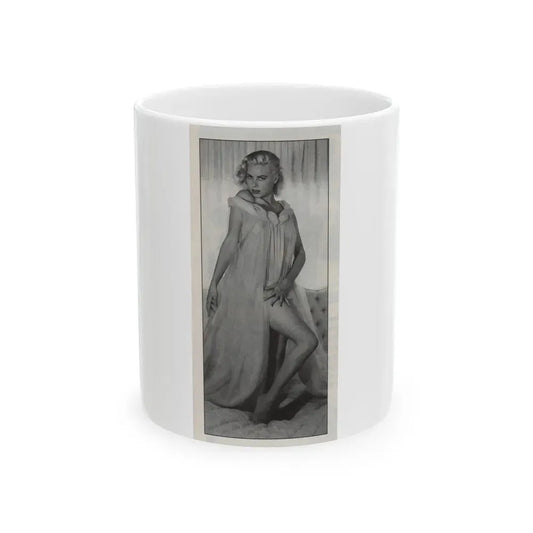 Jeanne Carmen #146 - Celebrity Sleuth Magazine B&W Photo Cropped (Vintage Female Icon) White Coffee Mug 11oz - Go Mug Yourself