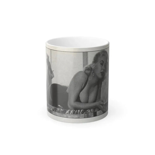 Jeanne Carmen #147 - Celebrity Sleuth Magazine B&W Photo Cropped (Vintage Female Icon) Color Changing Coffee Mug 11oz - Go Mug Yourself