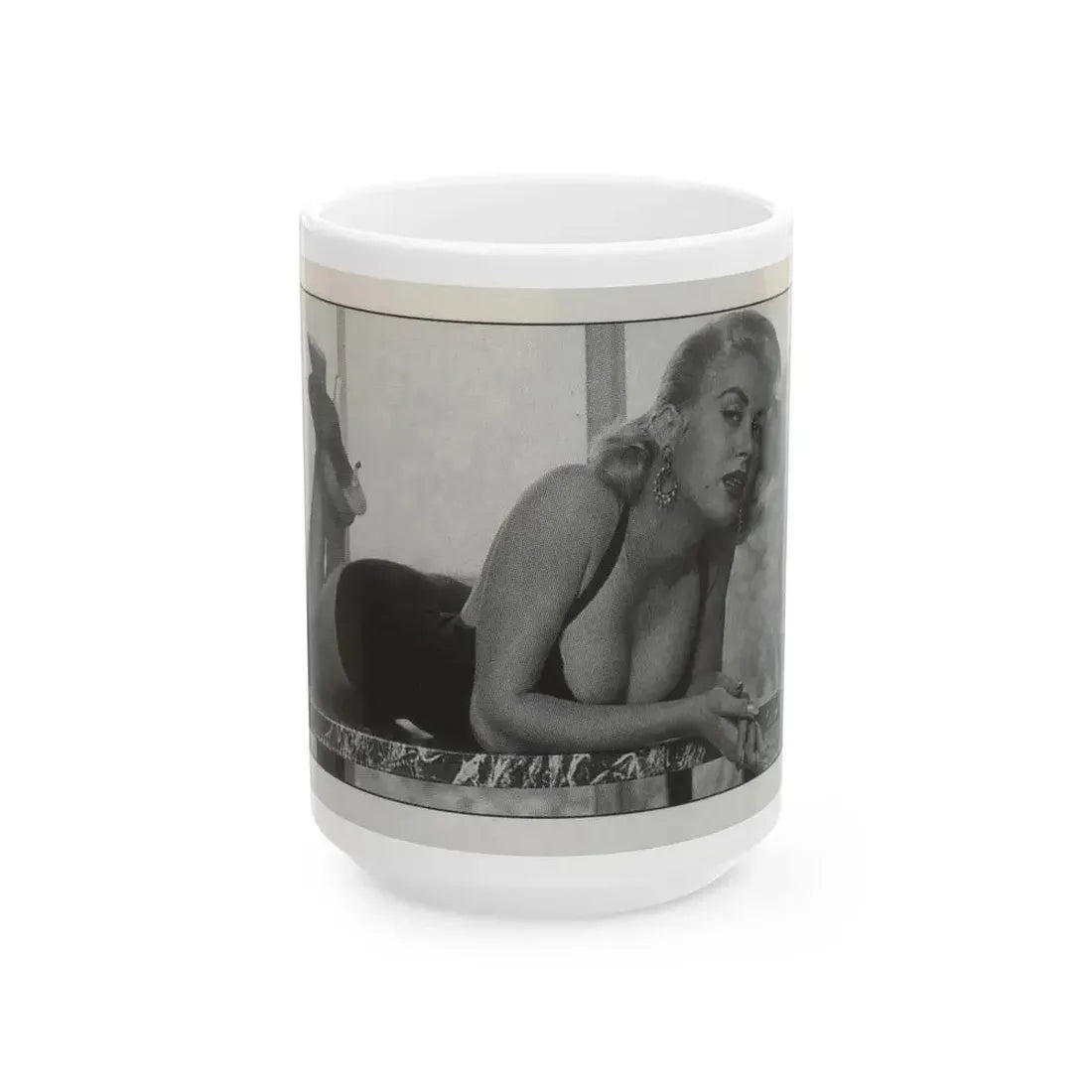 Jeanne Carmen #147 - Celebrity Sleuth Magazine B&W Photo Cropped (Vintage Female Icon) White Coffee Mug 15oz - Go Mug Yourself