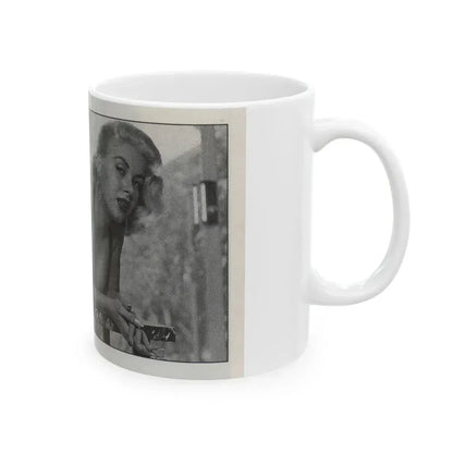 Jeanne Carmen #147 - Celebrity Sleuth Magazine B&W Photo Cropped (Vintage Female Icon) White Coffee Mug - Go Mug Yourself