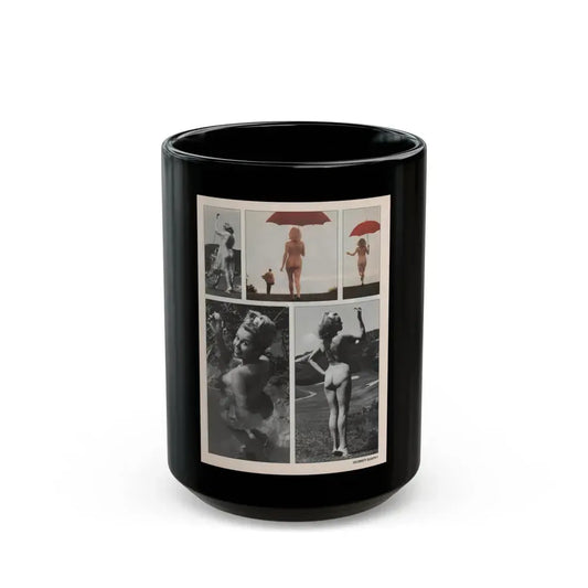 Jeanne Carmen #148 - Celebrity Sleuth Magazine Article & 5 Nude B&W+Color Photos on Page 7 (Vintage Female Icon) Black Coffee Mug 15oz - Go Mug Yourself