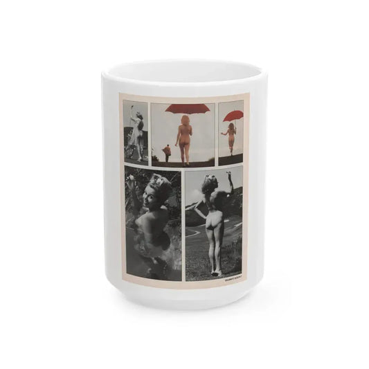 Jeanne Carmen #148 - Celebrity Sleuth Magazine Article & 5 Nude B&W+Color Photos on Page 7 (Vintage Female Icon) White Coffee Mug 15oz - Go Mug Yourself