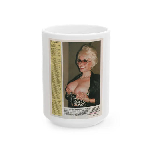 Jeanne Carmen #154 - Celebrity Sleuth Magazine Article & 1 Topless Color Photo on Page 15 (Vintage Female Icon) White Coffee Mug 15oz - Go Mug Yourself