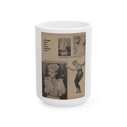 Jeanne Carmen #159 - Pages 38 Pages 3 of 4+4 B&W Photos & 3 Captions from Sir! Mag. April '60 (Vintage Female Icon) White Coffee Mug 15oz - Go Mug Yourself