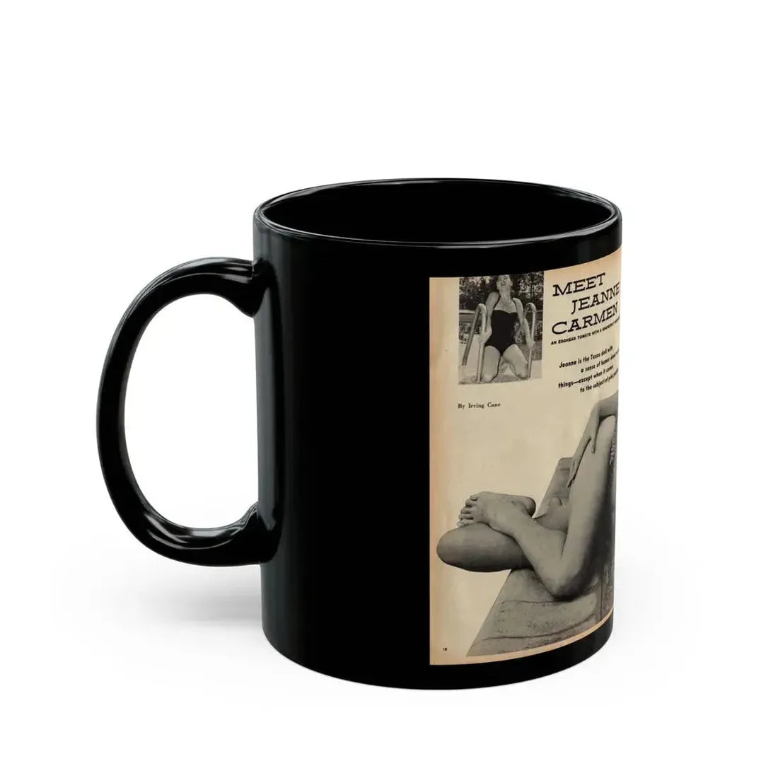 Jeanne Carmen #162 - Pages 18 & 19 Pages 1+2 of 4 with, 2 Page B&W Centerfold & 2 Small B&W Pics from Mr. Mag. Aug. '59 (Vintage Female Icon) Black Coffee Mug - Go Mug Yourself