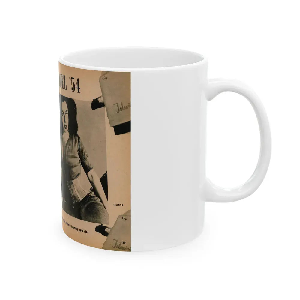 Jeanne Carmen #187 - Pages 68 & 69 Pages 1 & 2 of 7+2 B&W Photos & caption from PHOTO Digest Mag. Aug. '54 (Vintage Female Icon) White Coffee Mug - Go Mug Yourself