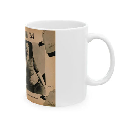 Jeanne Carmen #187 - Pages 68 & 69 Pages 1 & 2 of 7+2 B&W Photos & caption from PHOTO Digest Mag. Aug. '54 (Vintage Female Icon) White Coffee Mug - Go Mug Yourself