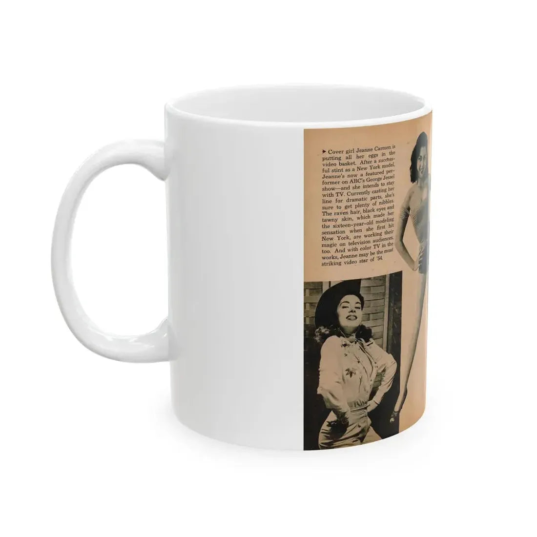 Jeanne Carmen #188 - Pages 70 & 71 Pages 3 & 4 of 7+3 B&W Photos & short article from PHOTO Digest Mag. Aug. '54 (Vintage Female Icon) White Coffee Mug - Go Mug Yourself