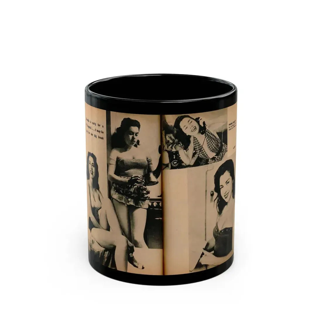 Jeanne Carmen #189 - Pages 72 & 73 Pages 4 & 5 of 7+4 B&W Photos from PHOTO Digest Mag. Aug. '54 (Vintage Female Icon) Black Coffee Mug 11oz - Go Mug Yourself