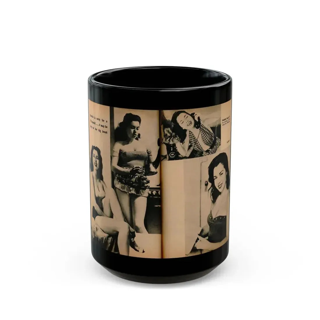 Jeanne Carmen #189 - Pages 72 & 73 Pages 4 & 5 of 7+4 B&W Photos from PHOTO Digest Mag. Aug. '54 (Vintage Female Icon) Black Coffee Mug 15oz - Go Mug Yourself