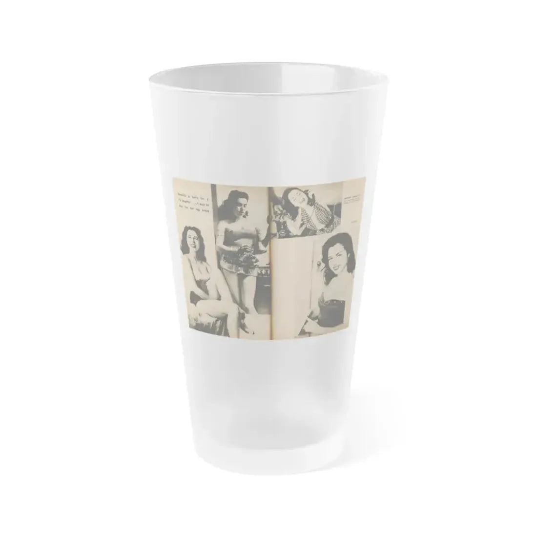 Jeanne Carmen #189 - Pages 72 & 73 Pages 4 & 5 of 7+4 B&W Photos from PHOTO Digest Mag. Aug. '54 (Vintage Female Icon) Frosted Pint Glass 16oz 16oz Frosted - Go Mug Yourself