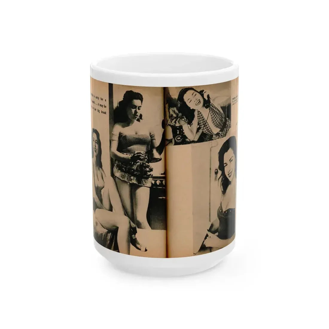 Jeanne Carmen #189 - Pages 72 & 73 Pages 4 & 5 of 7+4 B&W Photos from PHOTO Digest Mag. Aug. '54 (Vintage Female Icon) White Coffee Mug 15oz - Go Mug Yourself
