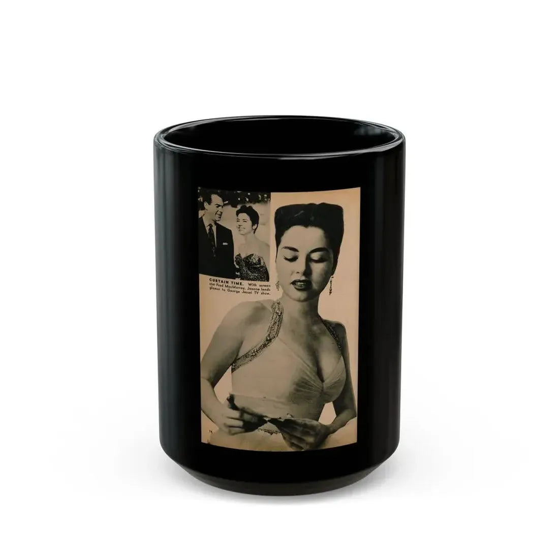 Jeanne Carmen #190 - Pages 74 Pages 6 & 7 of 7+2 B&W Photos & Caption from PHOTO Digest Mag. Aug. '54 (Vintage Female Icon) Black Coffee Mug 15oz - Go Mug Yourself