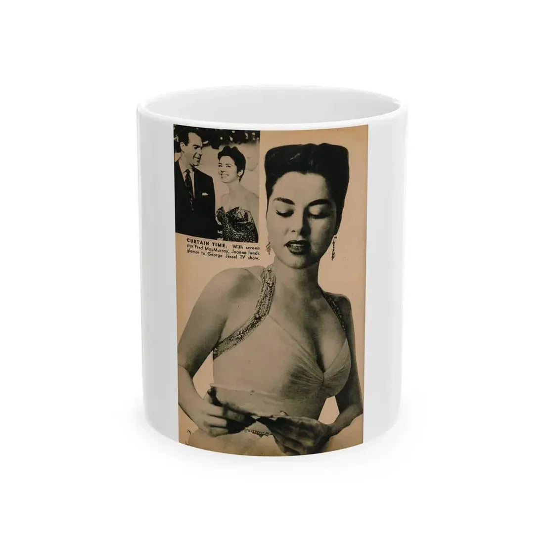 Jeanne Carmen #190 - Pages 74 Pages 6 & 7 of 7+2 B&W Photos & Caption from PHOTO Digest Mag. Aug. '54 (Vintage Female Icon) White Coffee Mug 11oz - Go Mug Yourself