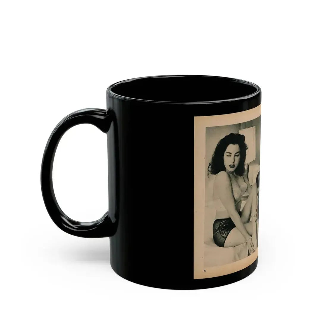 Jeanne Carmen #194 - Pages 80 & 81 Pages 1 & 2 of 4+3 B&W Photos & Caption from EYE Digest Mag. July '54 (Vintage Female Icon) Black Coffee Mug - Go Mug Yourself