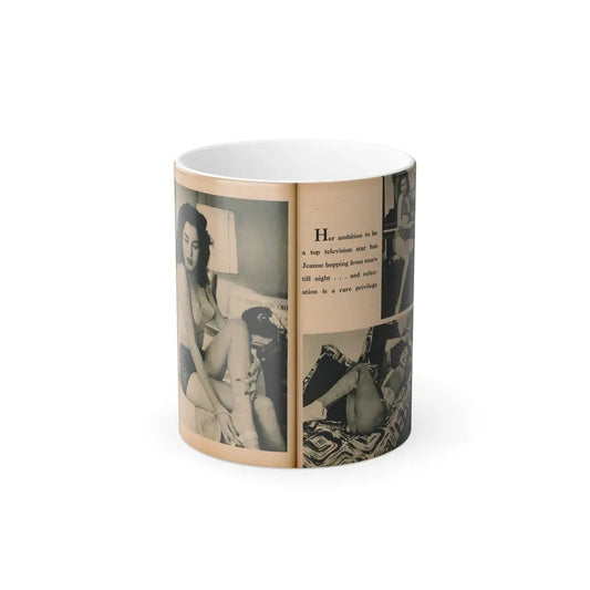 Jeanne Carmen #194 - [Pages 80 & 81] Pages 1 & 2 of 4+3 B&W Photos & Caption from EYE Digest Mag. July '54 (Vintage Female Icon) Color Changing Coffee Mug 11oz - Go Mug Yourself