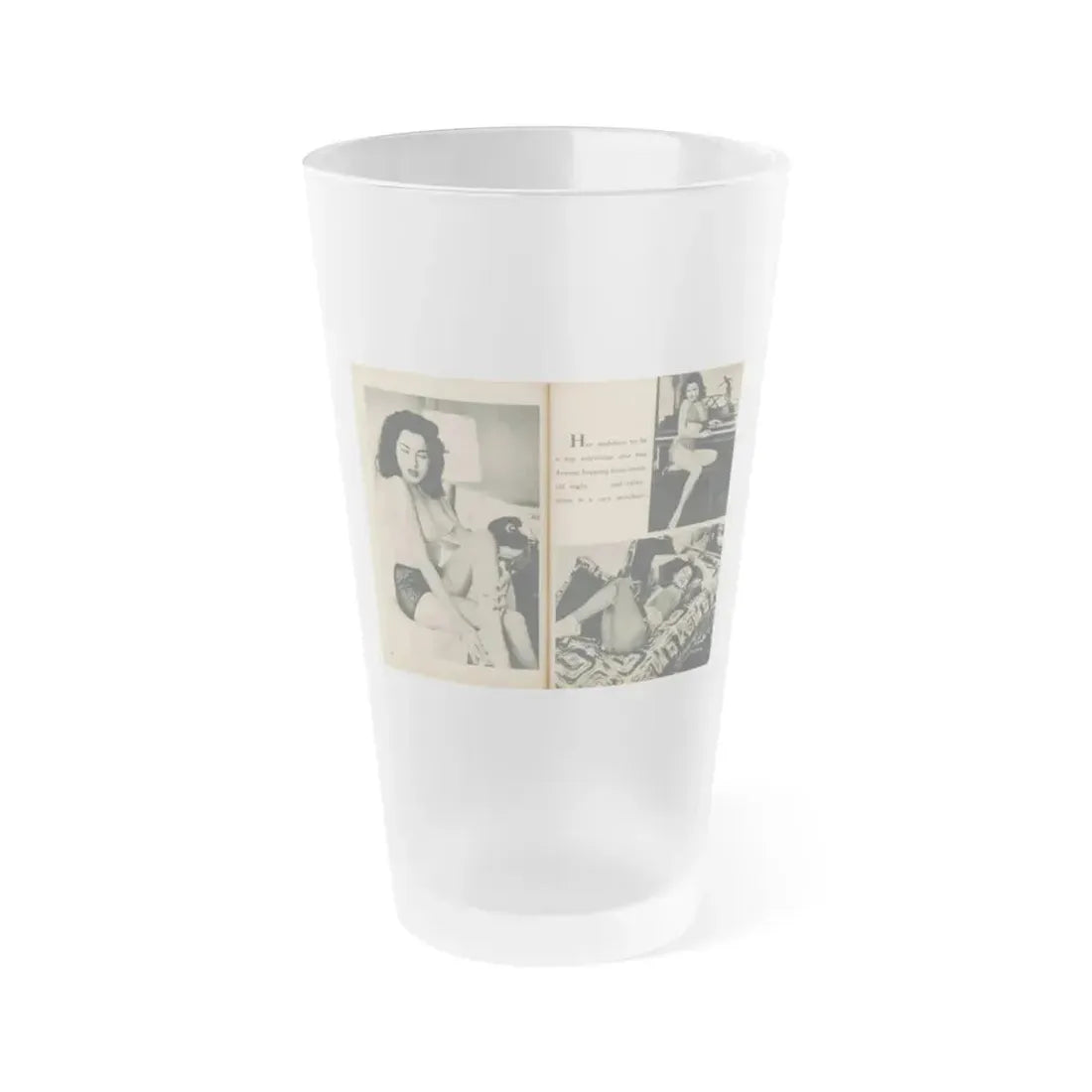 Jeanne Carmen #194 - Pages 80 & 81 Pages 1 & 2 of 4+3 B&W Photos & Caption from EYE Digest Mag. July '54 (Vintage Female Icon) Frosted Pint Glass 16oz 16oz Frosted - Go Mug Yourself