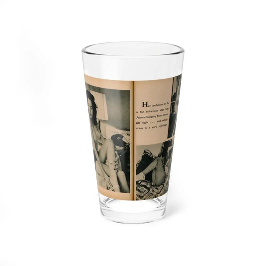 Jeanne Carmen #194 - Pages 80 & 81 Pages 1 & 2 of 4+3 B&W Photos & Caption from EYE Digest Mag. July '54 (Vintage Female Icon) Pint Glass 16oz 16oz - Go Mug Yourself