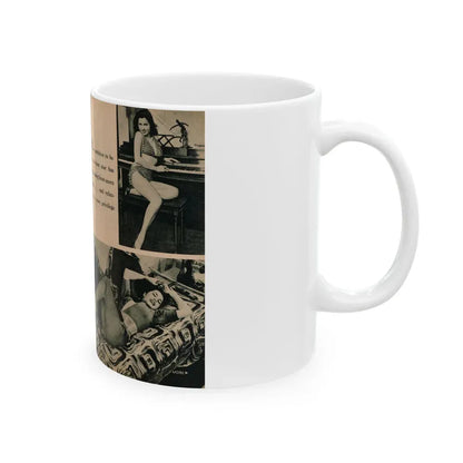 Jeanne Carmen #194 - Pages 80 & 81 Pages 1 & 2 of 4+3 B&W Photos & Caption from EYE Digest Mag. July '54 (Vintage Female Icon) White Coffee Mug - Go Mug Yourself