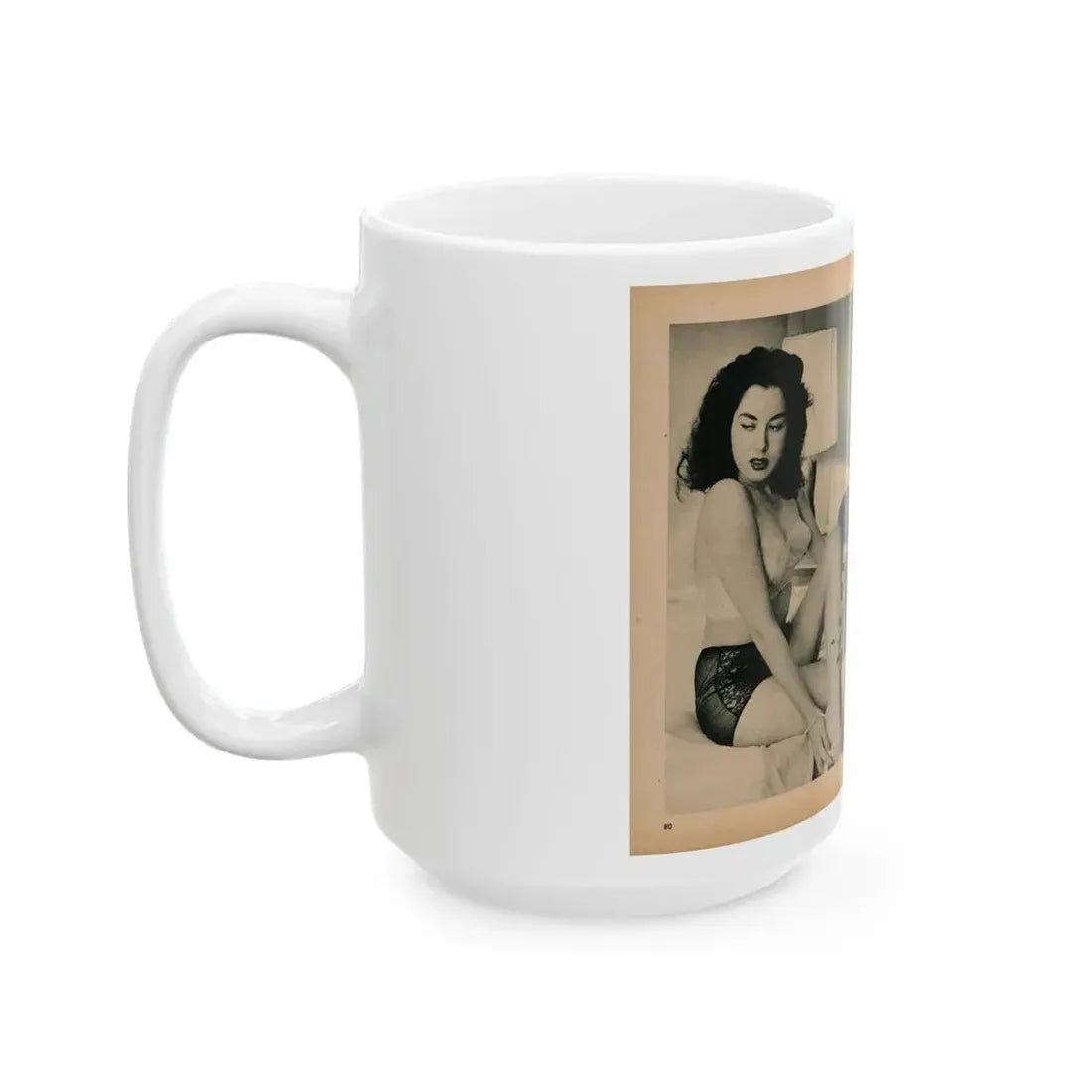 Jeanne Carmen #194 - Pages 80 & 81 Pages 1 & 2 of 4+3 B&W Photos & Caption from EYE Digest Mag. July '54 (Vintage Female Icon) White Coffee Mug - Go Mug Yourself
