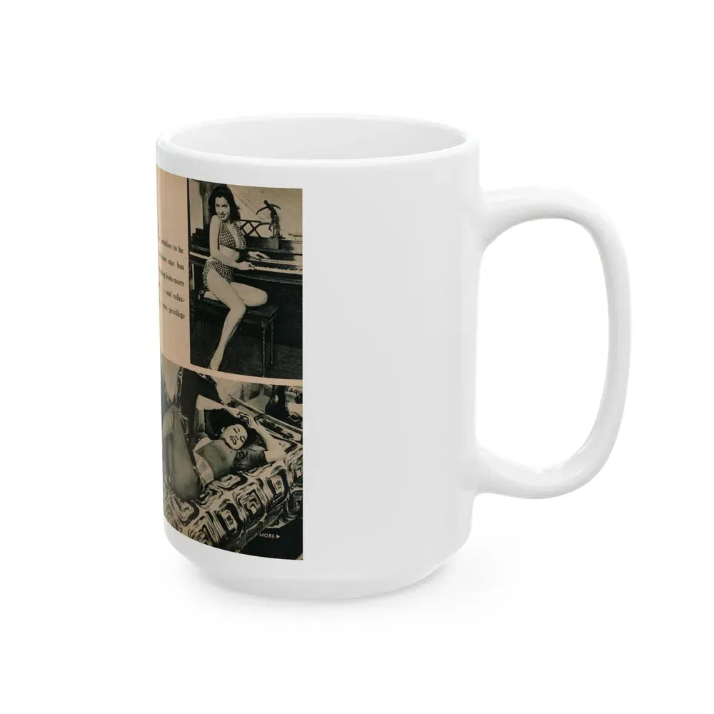 Jeanne Carmen #194 - Pages 80 & 81 Pages 1 & 2 of 4+3 B&W Photos & Caption from EYE Digest Mag. July '54 (Vintage Female Icon) White Coffee Mug - Go Mug Yourself