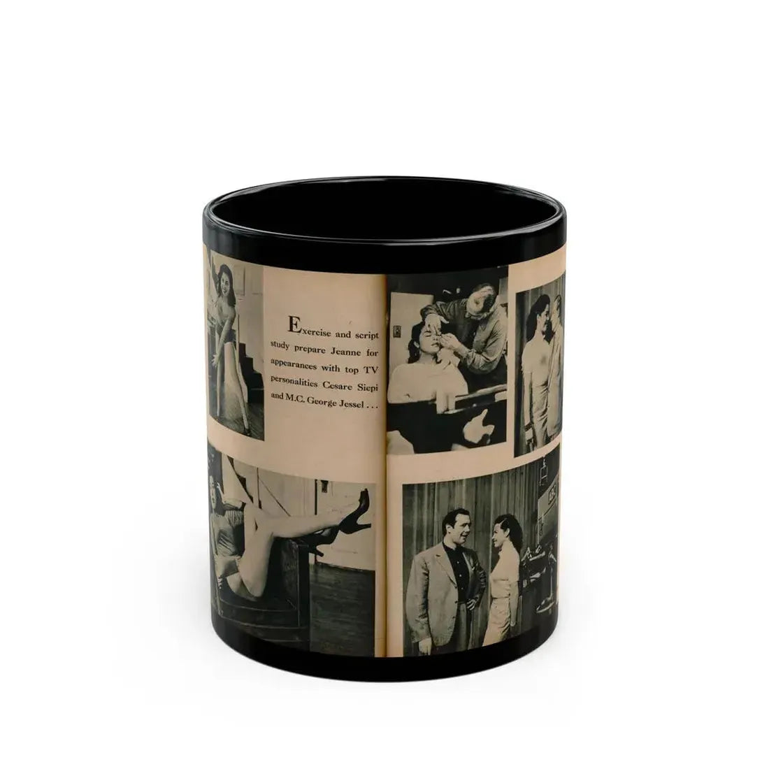 Jeanne Carmen #195 - Pages 82 & 83 Pages 3 & 4 of 4+5 B&W Photos & Caption from EYE Digest Mag. July '54 (Vintage Female Icon) Black Coffee Mug 11oz - Go Mug Yourself