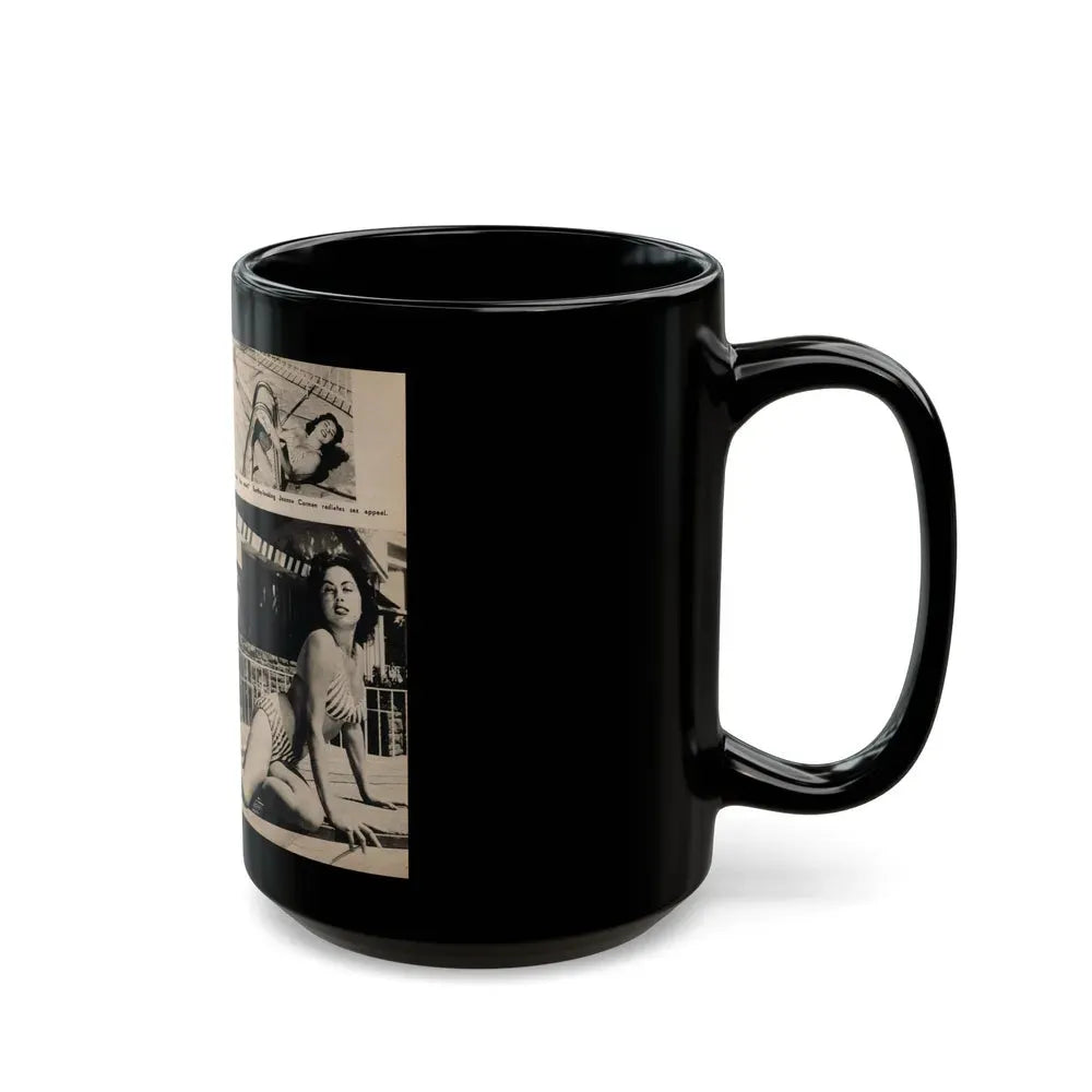 Jeanne Carmen #196 - Pages 84 & 85 Pages 1 & 2 of 2+3 B&W Photos, Caption & Article from Photo-rama Digest July '58 (Vintage Female Icon) Black Coffee Mug - Go Mug Yourself