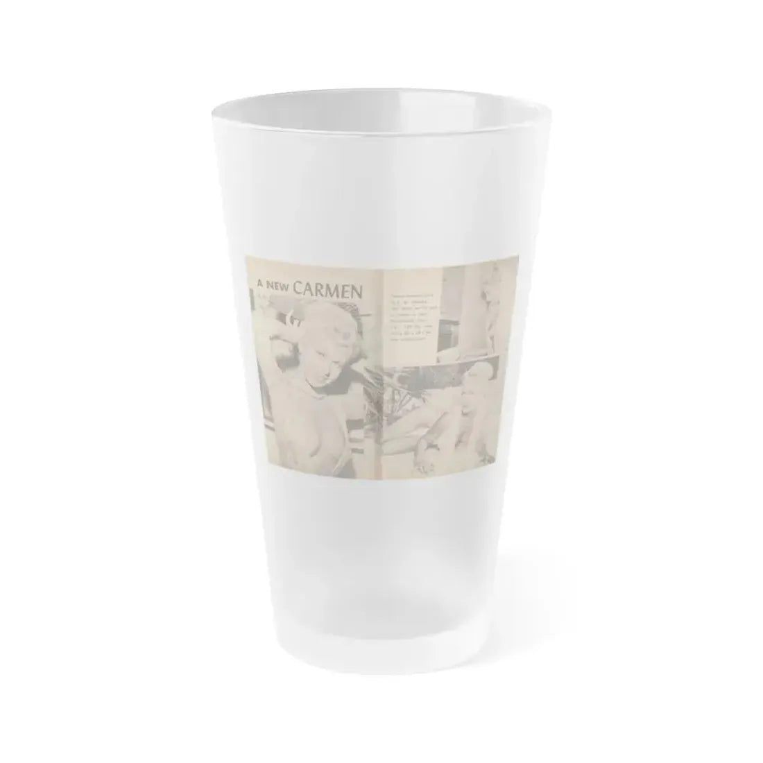 Jeanne Carmen #197 - Pages 1 & 2 of 4 with, 2 B&W Photos & Caption from Bold Pocket Mag. April '59 (Vintage Female Icon) Frosted Pint Glass 16oz 16oz Frosted - Go Mug Yourself