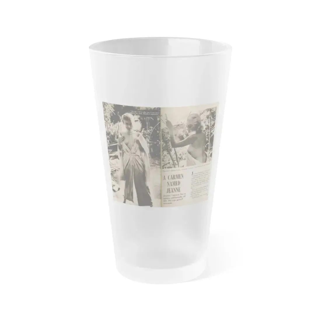 Jeanne Carmen #199 - Pages 22 & 23 Pages 1 & 2 of 8+2 B&W Photos, Captions & Short Article from Foto-rama Digest Mag. Sept. '58 (Vintage Female Icon) Frosted Pint Glass 16oz 16oz Frosted - Go Mug Yourself