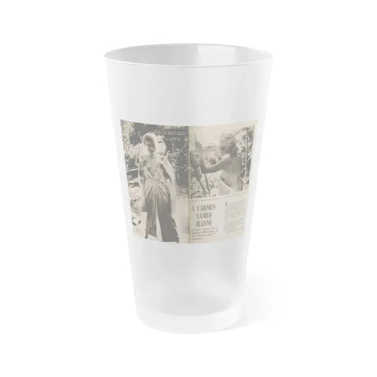 Jeanne Carmen #199 - Pages 22 & 23 Pages 1 & 2 of 8+2 B&W Photos, Captions & Short Article from Foto-rama Digest Mag. Sept. '58 (Vintage Female Icon) Frosted Pint Glass 16oz 16oz Frosted - Go Mug Yourself