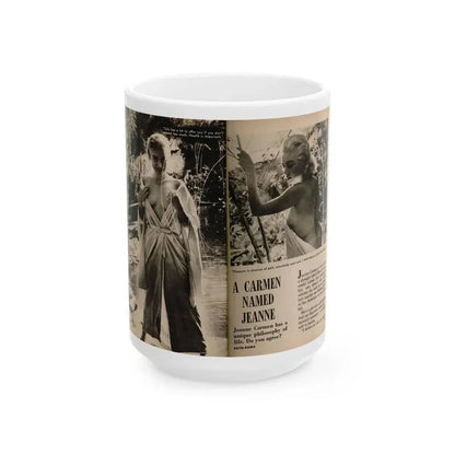 Jeanne Carmen #199 - Pages 22 & 23 Pages 1 & 2 of 8+2 B&W Photos, Captions & Short Article from Foto-rama Digest Mag. Sept. '58 (Vintage Female Icon) White Coffee Mug 15oz - Go Mug Yourself