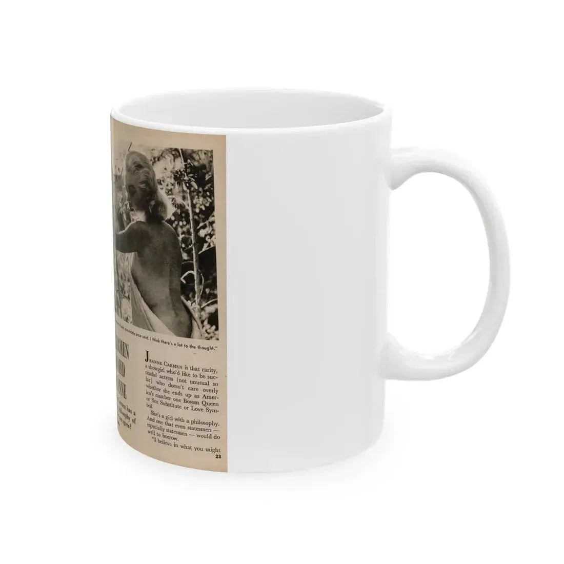 Jeanne Carmen #199 - Pages 22 & 23 Pages 1 & 2 of 8+2 B&W Photos, Captions & Short Article from Foto-rama Digest Mag. Sept. '58 (Vintage Female Icon) White Coffee Mug - Go Mug Yourself