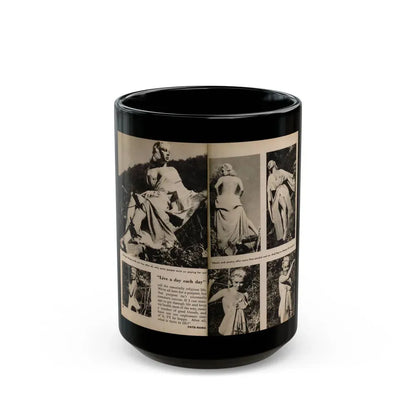 Jeanne Carmen #200 - Pages 24 & 25 Pages 3 & 4 of 8+6 B&W Photos, Captions & Short Article from Foto-rama Digest Mag. Sept. '58 (Vintage Female Icon) Black Coffee Mug 15oz - Go Mug Yourself