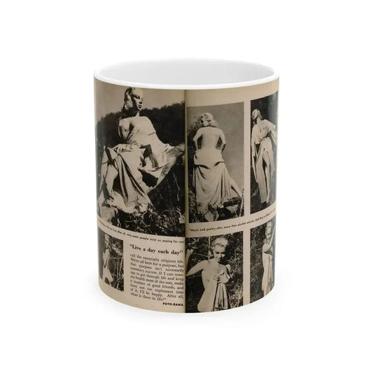 Jeanne Carmen #200 - Pages 24 & 25 Pages 3 & 4 of 8+6 B&W Photos, Captions & Short Article from Foto-rama Digest Mag. Sept. '58 (Vintage Female Icon) White Coffee Mug 11oz - Go Mug Yourself
