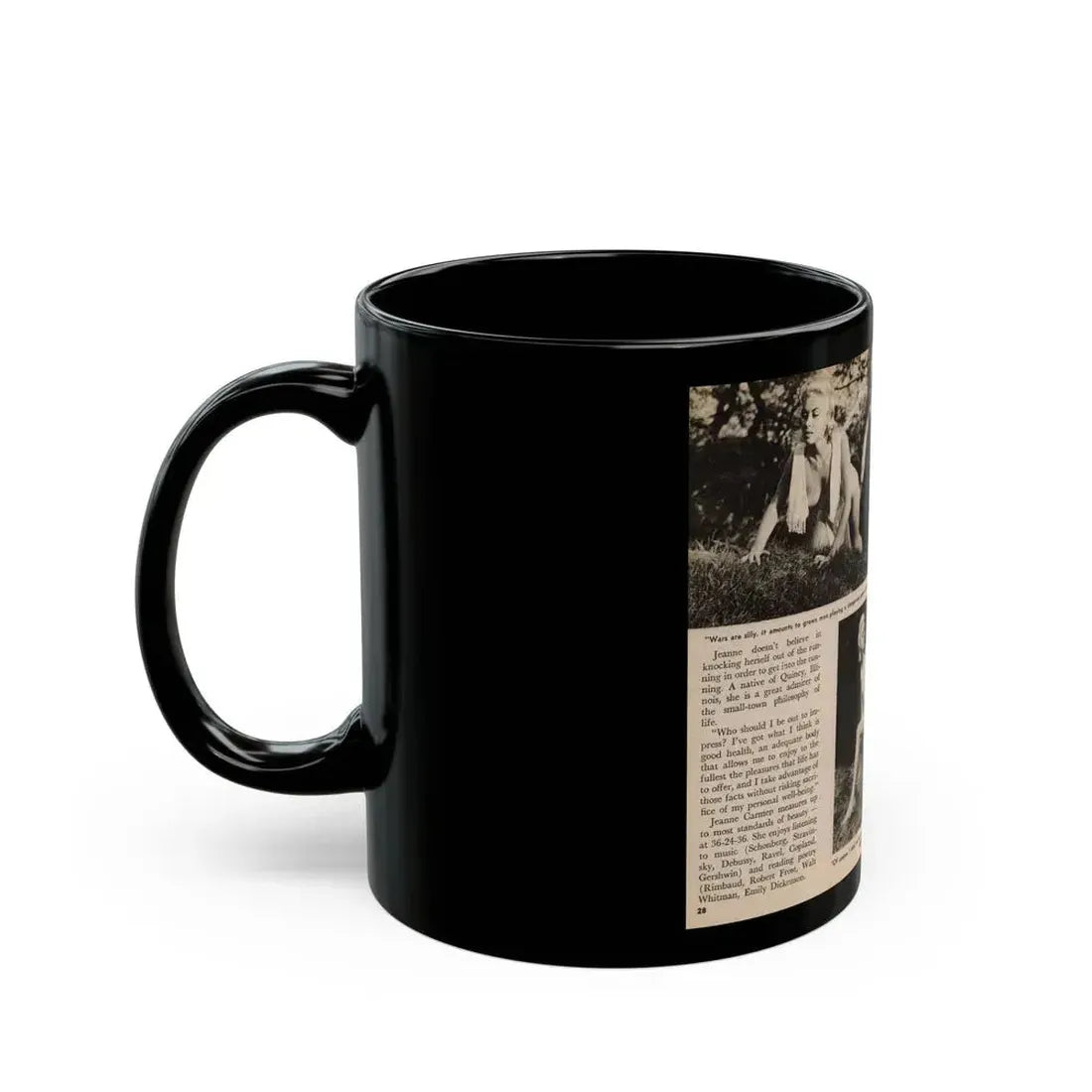 Jeanne Carmen #202 - Pages 28 & 29 Pages 7 & 8 of 8+3 B&W Photos, Captions & Short Article End from Foto-rama Digest Mag. Sept. '58 (Vintage Female Icon) Black Coffee Mug - Go Mug Yourself