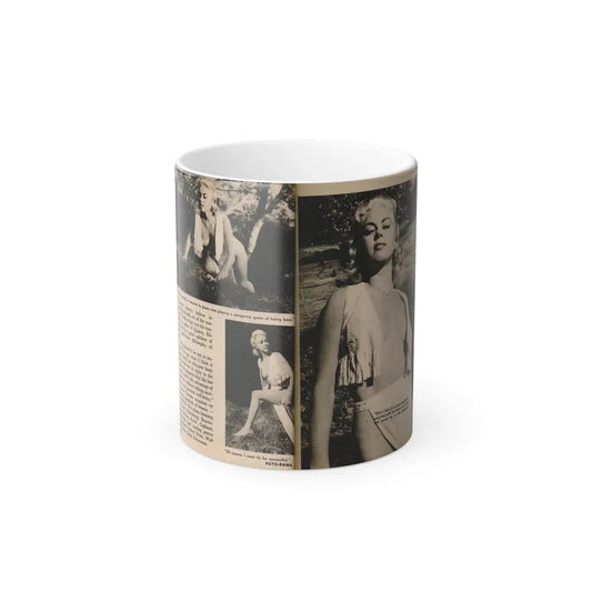 Jeanne Carmen #202 - [Pages 28 & 29] Pages 7 & 8 of 8+3 B&W Photos, Captions & Short Article End from Foto-rama Digest Mag. Sept. '58 (Vintage Female Icon) Color Changing Coffee Mug 11oz - Go Mug Yourself