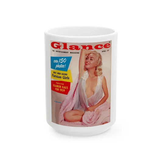 Jeanne Carmen #208 - Jeanne on Front Cover in Color from Glance Mag. April '59 (Vintage Female Icon) White Coffee Mug 15oz - Go Mug Yourself