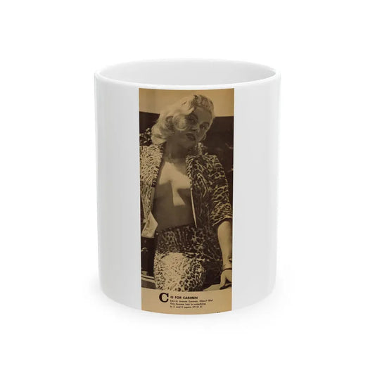 Jeanne Carmen #209 - Pages 1 of 1 with, 1 Medium B&W Photo & Caption from Glance Mag. April '59 (Vintage Female Icon) White Coffee Mug 11oz - Go Mug Yourself