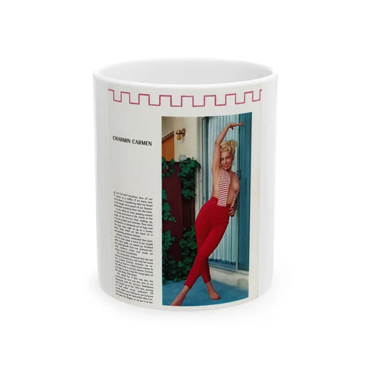 Jeanne Carmen #211 - Pages 45 Pages 1 of 5+1 Color Photo & Article from Rogue Mag. June '59 (Vintage Female Icon) White Coffee Mug 11oz - Go Mug Yourself