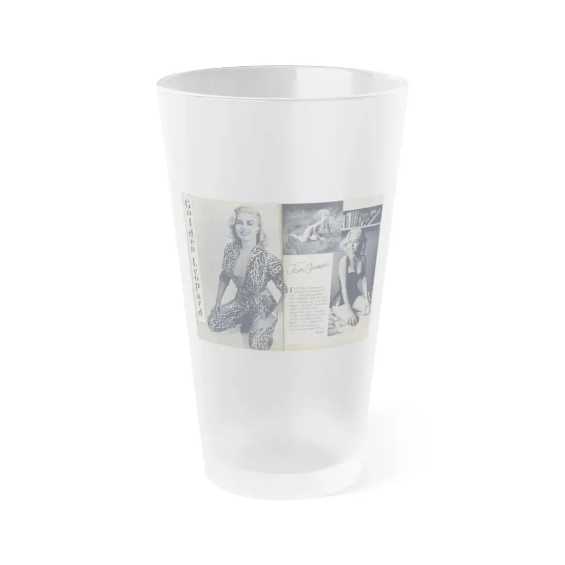 Jeanne Carmen #214 - Pages 38 & 39 Pages 1 & 2 of 6+3 B&W Photos & start of article from Man's Conquest Mag. October '60 (Vintage Female Icon) Frosted Pint Glass 16oz 16oz Frosted - Go Mug Yourself