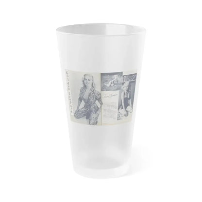 Jeanne Carmen #214 - Pages 38 & 39 Pages 1 & 2 of 6+3 B&W Photos & start of article from Man's Conquest Mag. October '60 (Vintage Female Icon) Frosted Pint Glass 16oz 16oz Frosted - Go Mug Yourself