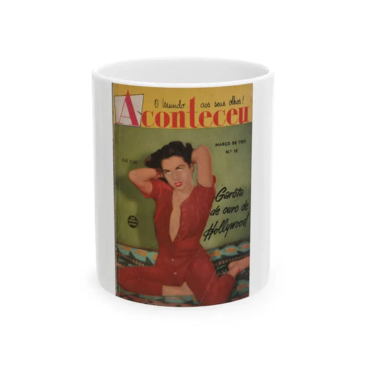 Jeanne Carmen #217 - Jeanne on Front Cover in Color of Aconteceu MARCO DE 1955 Brazilian Digest Sized Mag. (Vintage Female Icon) White Coffee Mug 11oz - Go Mug Yourself