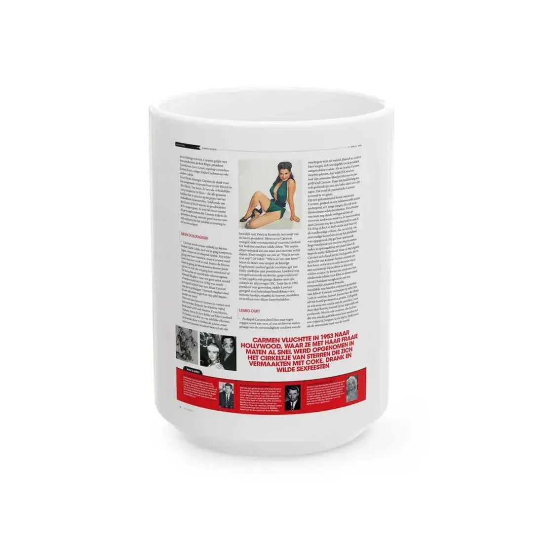 Jeanne Carmen #225 - German Mag. Layout (Vintage Female Icon) White Coffee Mug 15oz - Go Mug Yourself
