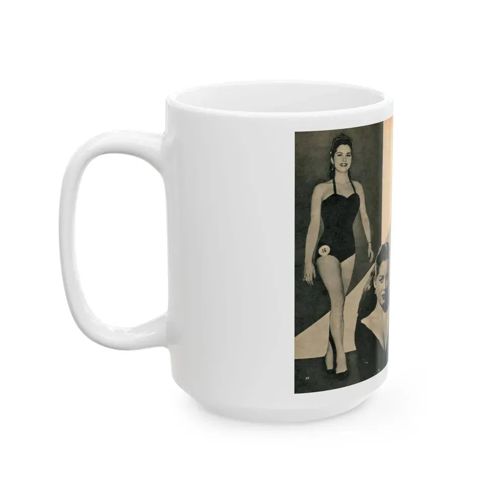 Jeanne Carmen #325 - Page 88 & 89 Pages 4 & 5 of 5 with 2 B&W Pin-Up Pics & 1 B&W Glamour Pic from PHOTO Digest Mag. Sept. '53 (Vintage Female Icon) White Coffee Mug - Go Mug Yourself