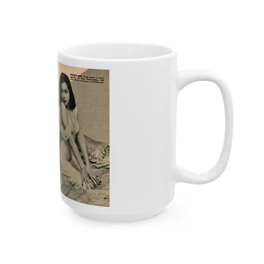 Jeanne Carmen #325 - Page 88 & 89 Pages 4 & 5 of 5 with 2 B&W Pin-Up Pics & 1 B&W Glamour Pic from PHOTO Digest Mag. Sept. '53 (Vintage Female Icon) White Coffee Mug - Go Mug Yourself