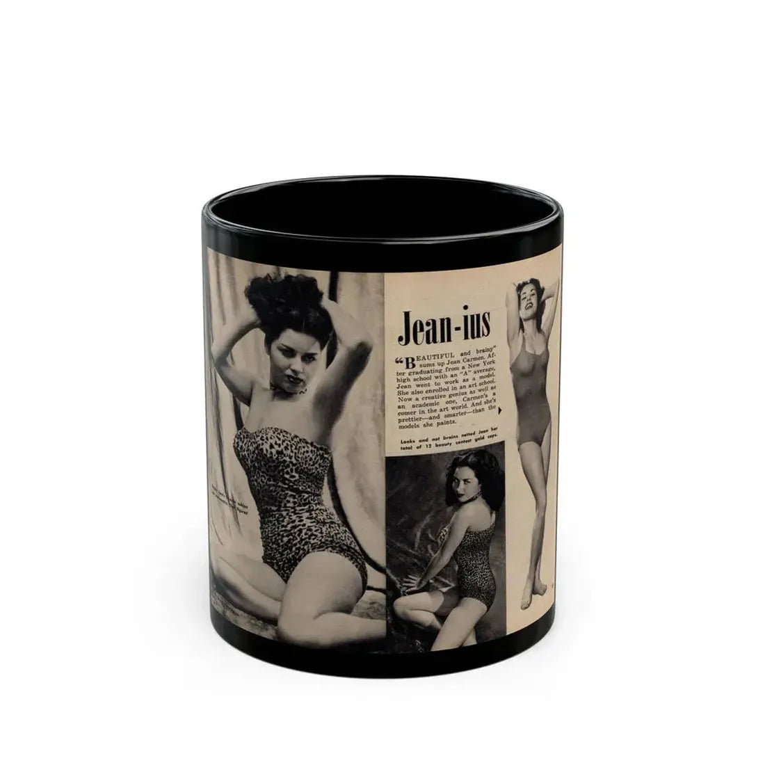 Jeanne Carmen #326 - Page 130 & 131 Pages 1 & 2 of 3 with 2 B&W Pin-Up Pics from TAB Digest Mag. Jan. '54 (Vintage Female Icon) Black Coffee Mug 11oz - Go Mug Yourself