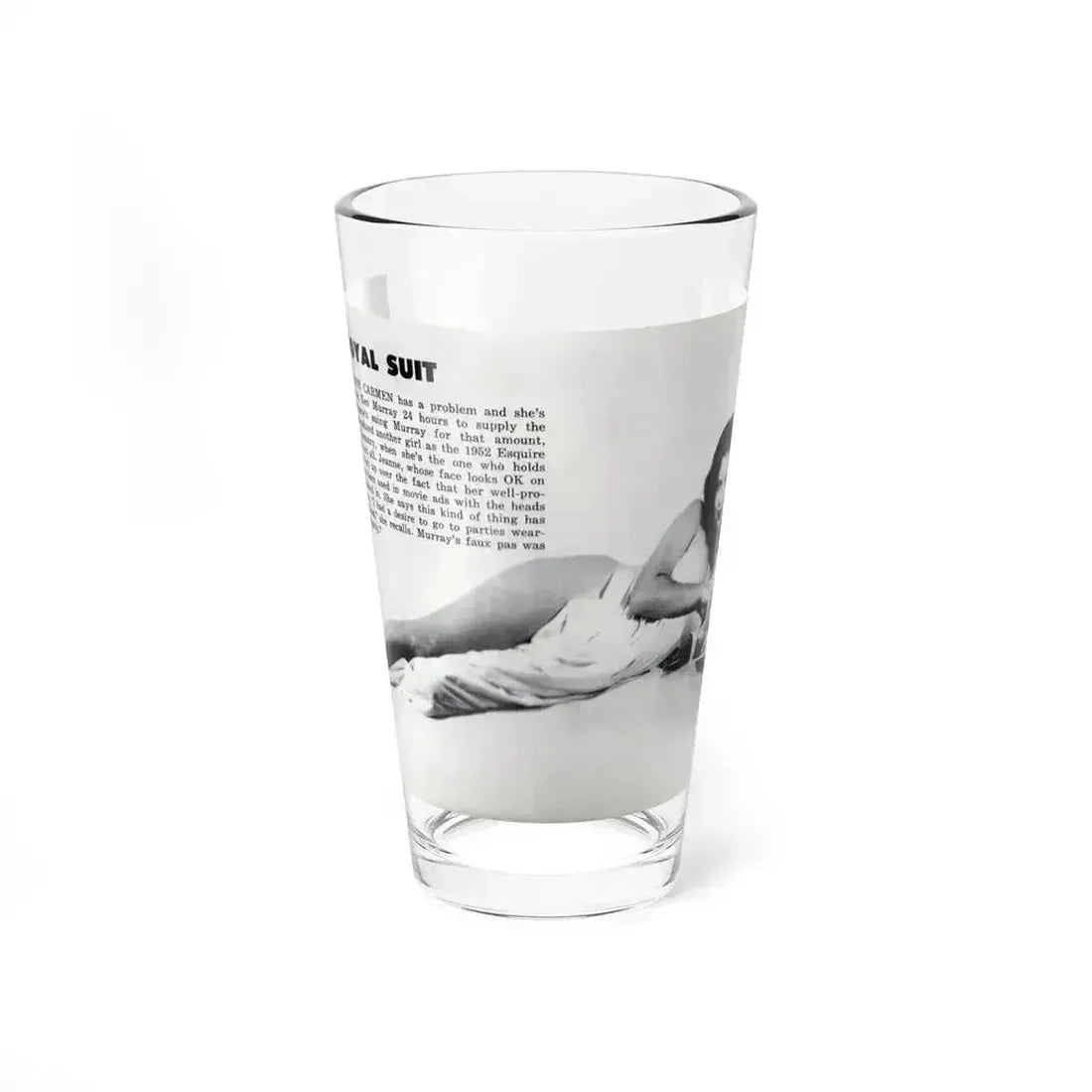 Jeanne Carmen #328 - Inside of Back Cover 1 Full Body no feet bummer Nude in Sheet B&W Glamour Cheesecake Pic from VUE Digest Mag. June '52 (Vintage Female Icon) Pint Glass 16oz 16oz - Go Mug Yourself