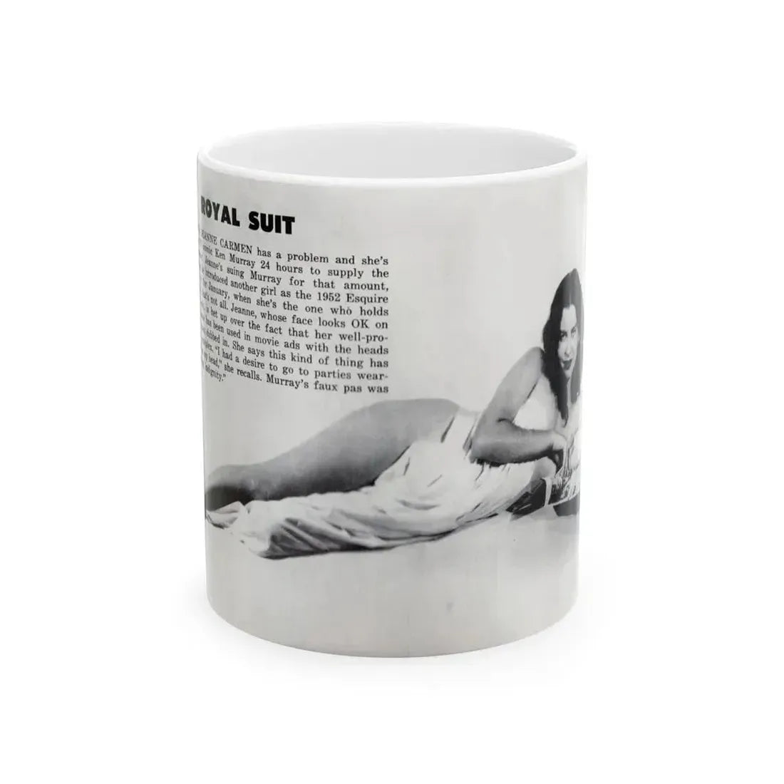 Jeanne Carmen #328 - Inside of Back Cover 1 Full Body no feet bummer Nude in Sheet B&W Glamour Cheesecake Pic from VUE Digest Mag. June '52 (Vintage Female Icon) White Coffee Mug 11oz - Go Mug Yourself