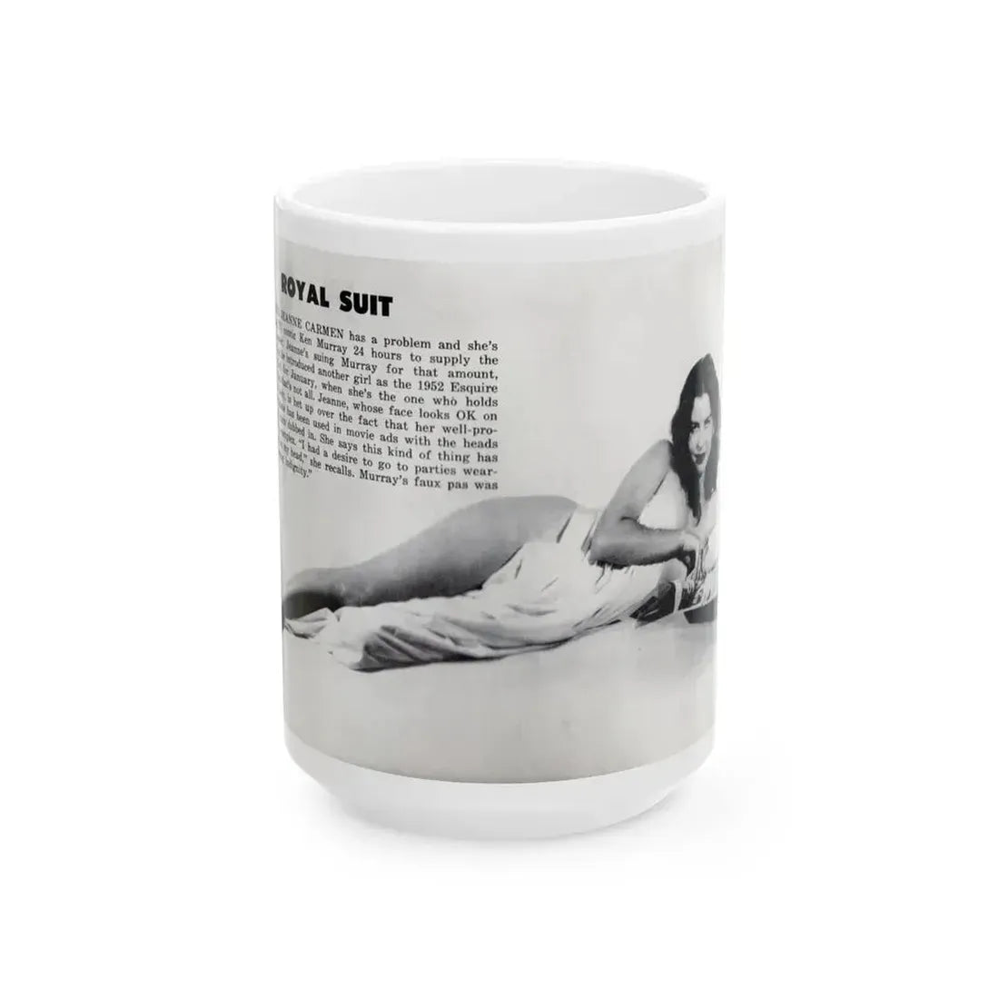 Jeanne Carmen #328 - Inside of Back Cover 1 Full Body no feet bummer Nude in Sheet B&W Glamour Cheesecake Pic from VUE Digest Mag. June '52 (Vintage Female Icon) White Coffee Mug 15oz - Go Mug Yourself